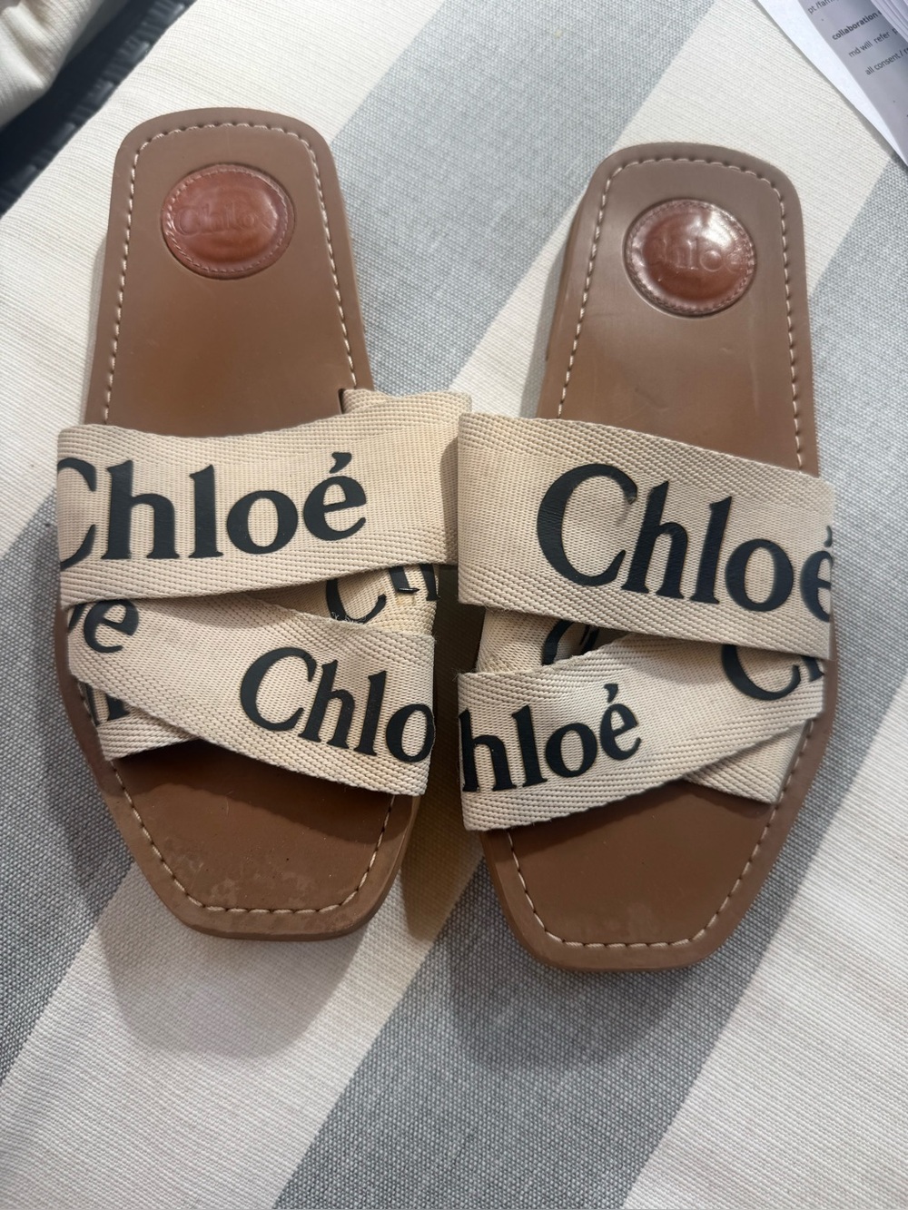 Chloé Beige Logo Cross-Strap Slide Sandals